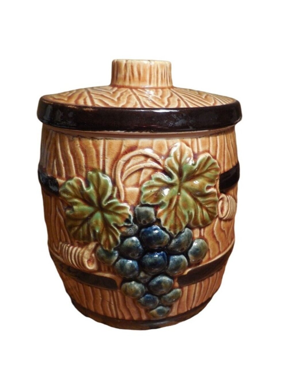 Lidded Barrel Style Snack Jar  Treat Jar Cookie Jar Grape Pattern Japan